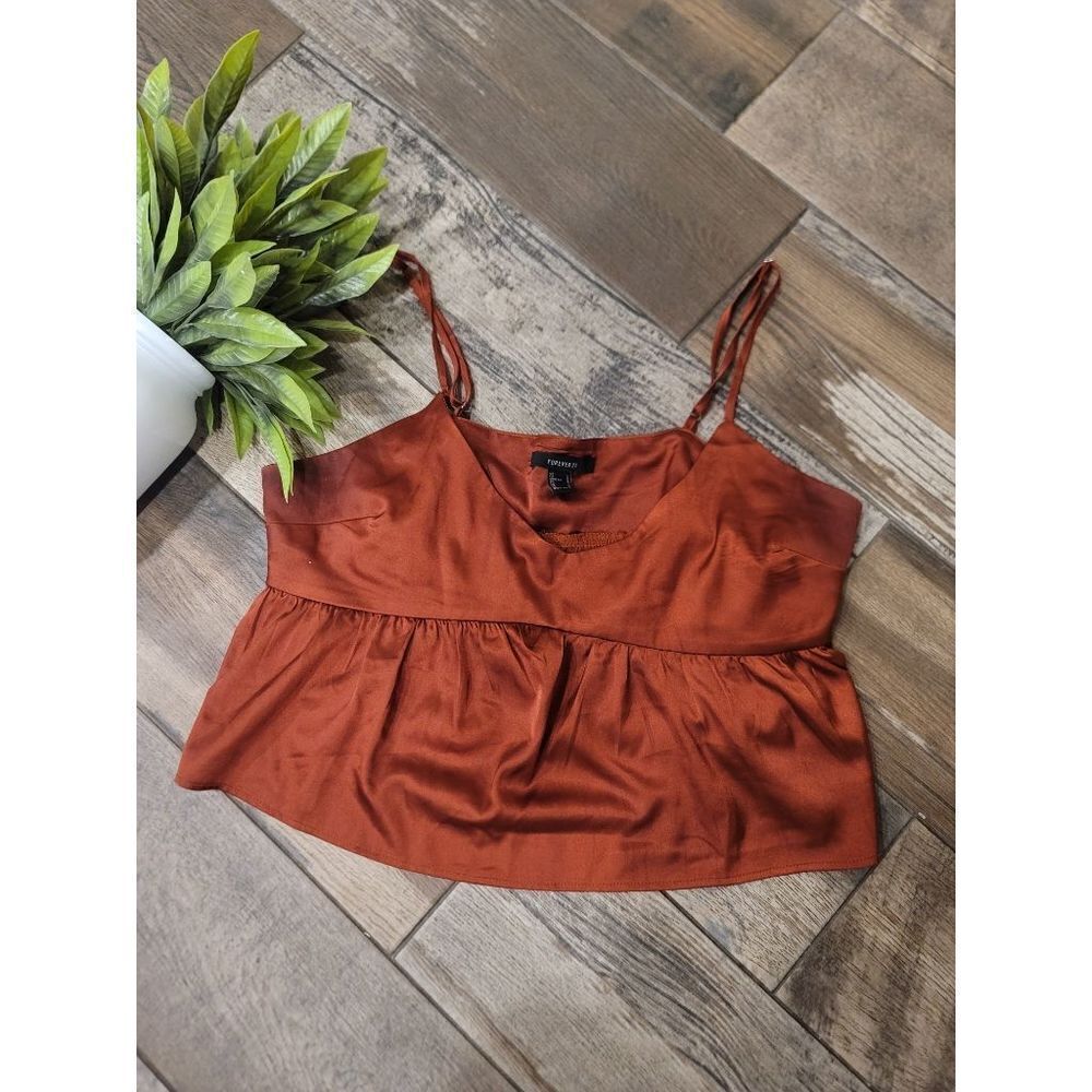 Burnt orange silky crop babydoll tank forever 21